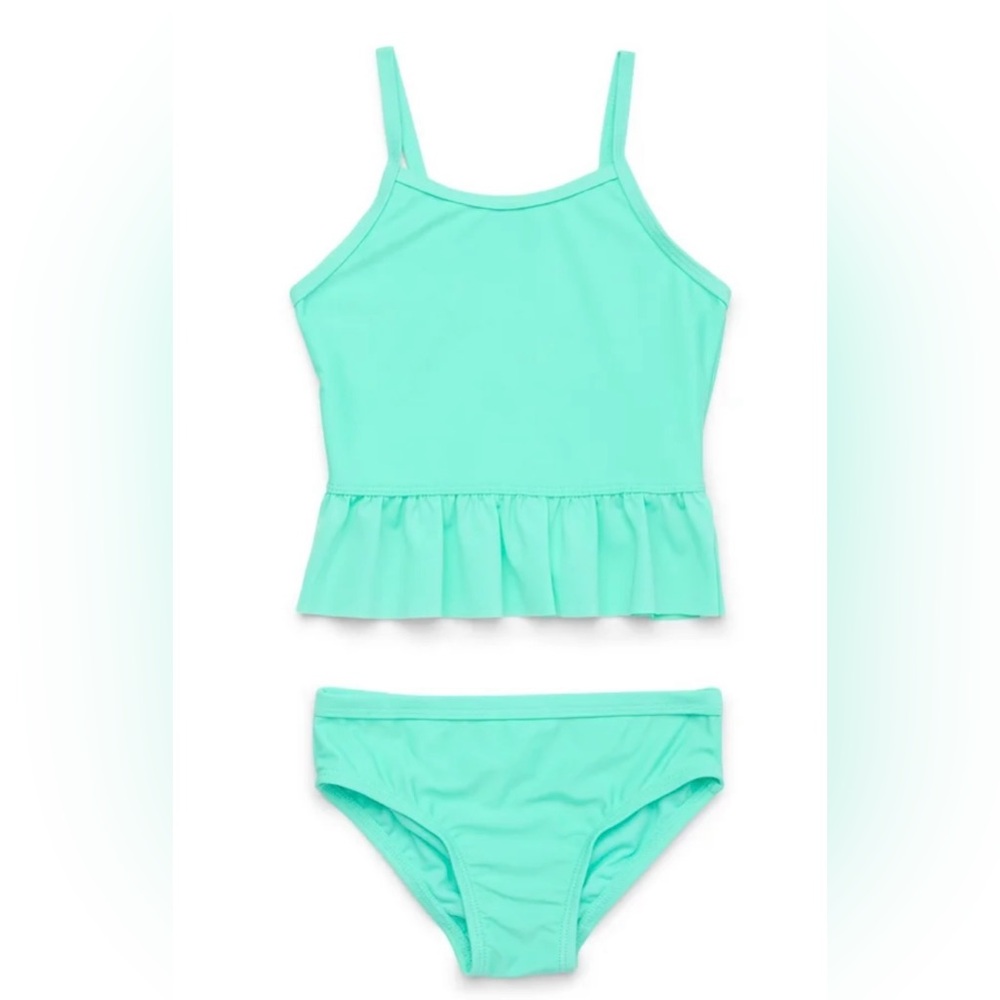 NWT Wonder Nation Toddler Girls Aqua Mint Tankini Swimsuit Set UPF 50+ Size 2T